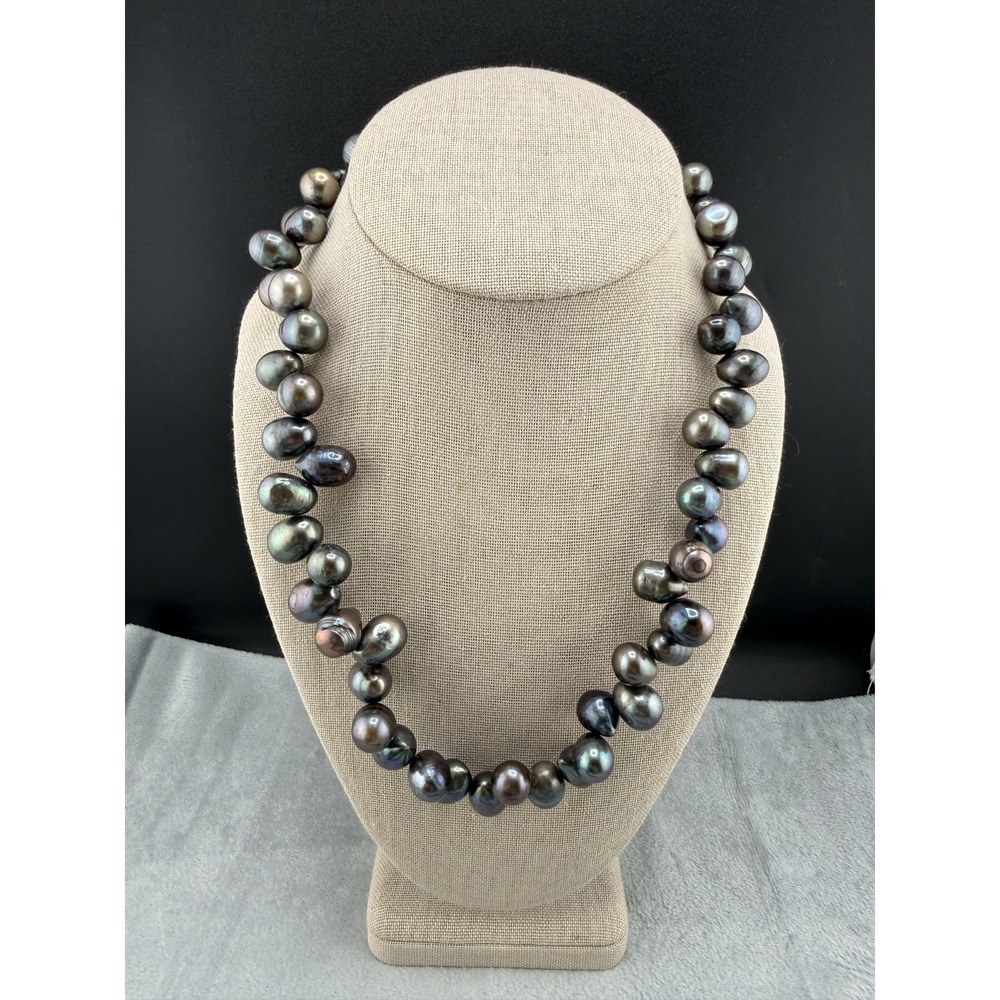 Peacock Pearl Necklace Oil‎ Slick Hook Closure Gold Tone 20"